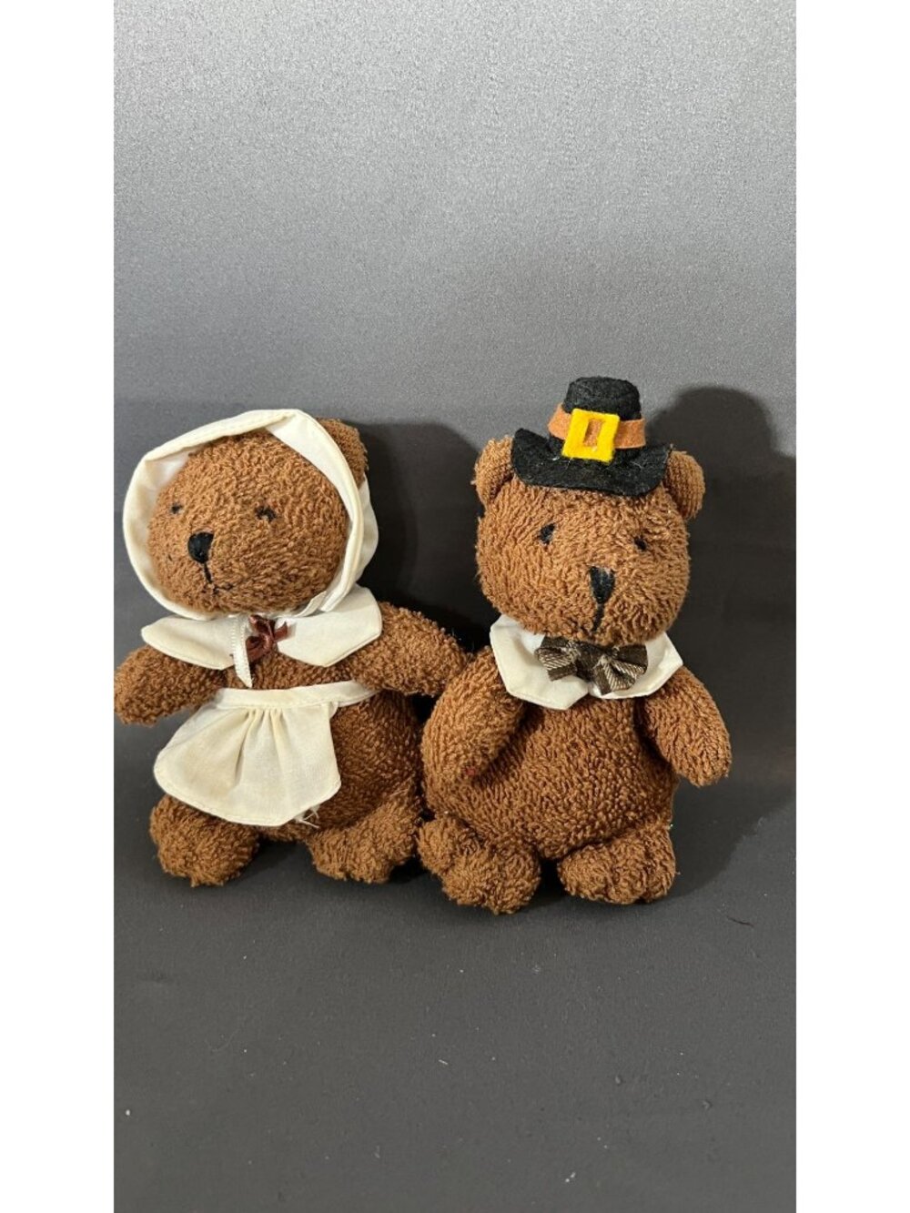 Vintage Thanksgiving Pilgrim Bear Couple Plush Set Adorned In Festive Attire